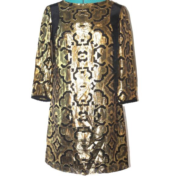 Alice and Trixie Dresses & Skirts - Alice & Trixie XS Gold Metallic Brocade Shift Dress Cocktail Holiday Party